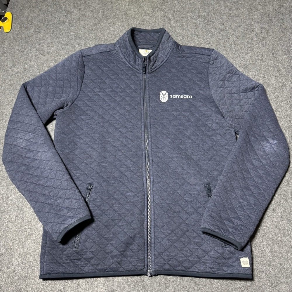 Marine Layer Jacket Mens Medium Blue Quilted Full Zip Ramp Stifel Logo Fleece - Picture 1 of 10